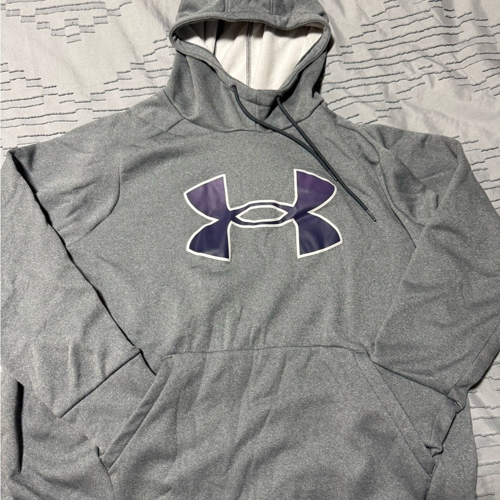Under Armour Heather Gray Hoodie with Purple Emblem
